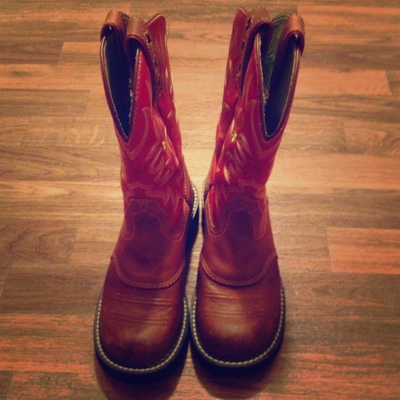 Boots - Ariat Red, brown and lime green cowgirl
