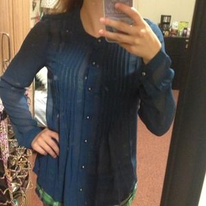 Sheer navy pleated blouse