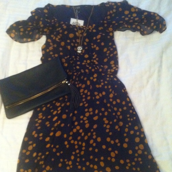 SOLD **REDUCED**Navy Dress with Tan Spots NWT - Picture 1 of 4