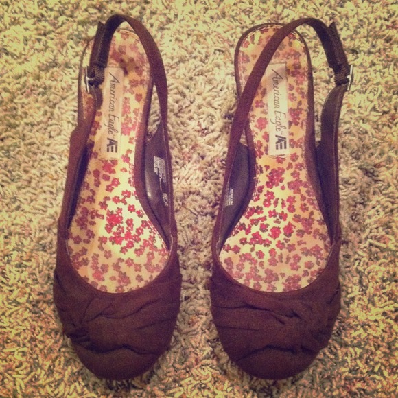 Brown American Eagle wedge high heels size 8