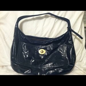 Coach patent leather navy blue handbag