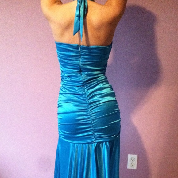 Silky blue prom dress - Picture 2 of 5