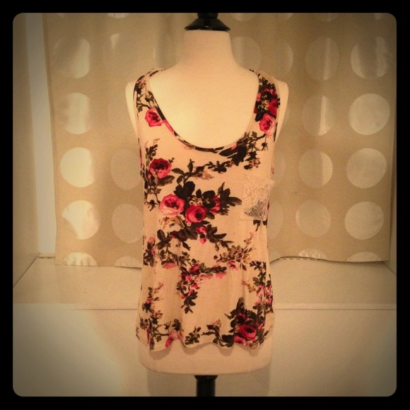 Floral front lace back racer back tank.