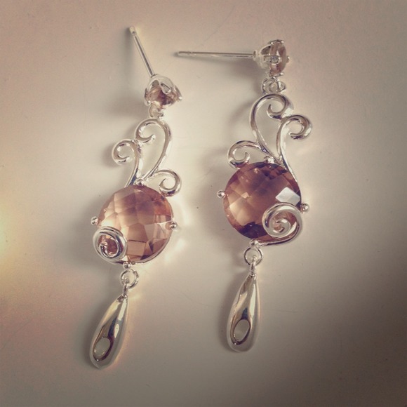 Elegant Sterling Faceted Champagne Quartz earrings