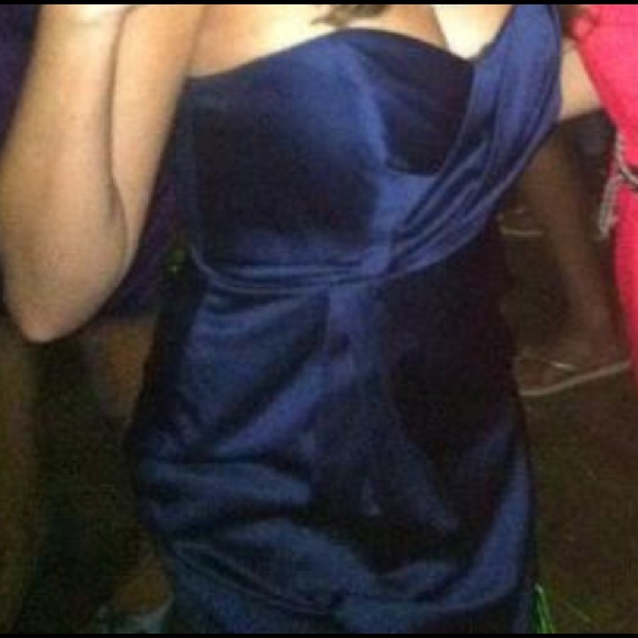 ❌❌SOLD❌❌Navy Blue Satin Cocktail Dress - Picture 2 of 4