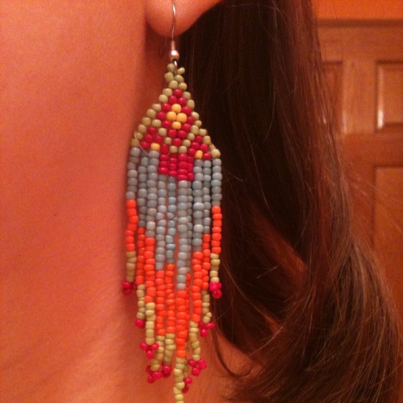 Bright beaded dangling earrings
