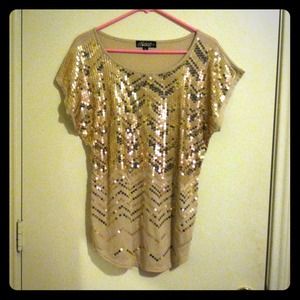Beige & Gold Chevron Sequin Top