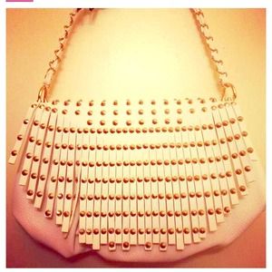 White studded handbag