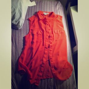 Sheer orange/peach button up.