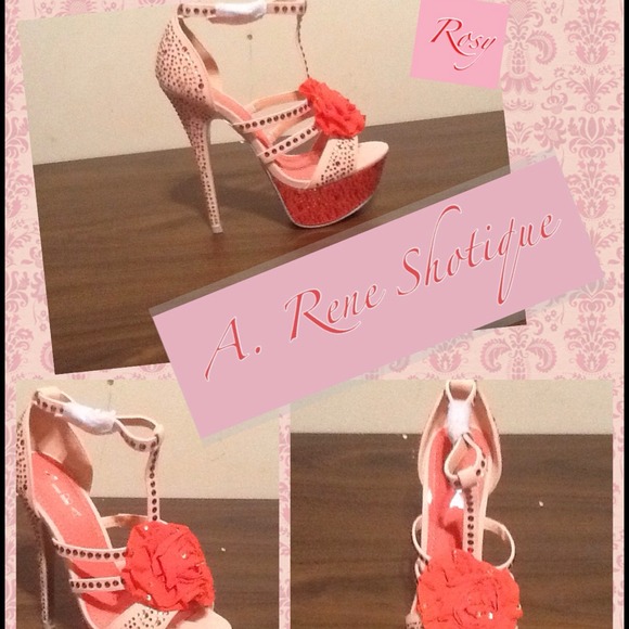 Fashion forward studded coral and nude heel - Picture 1 of 3