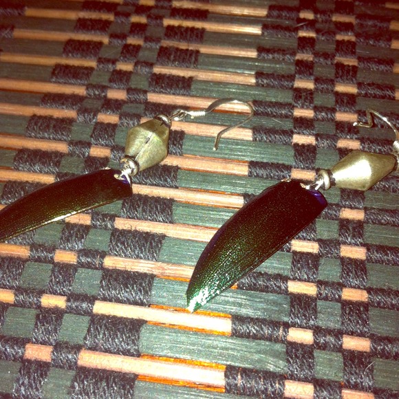 Iridescent Beatle wing earrings