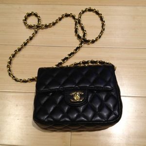 Inspired Chanel black purse with gold chain