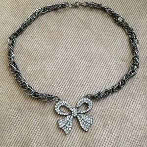 Black and silver bow necklace