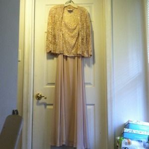 David's Bridal, taupe mother of the bride dress.