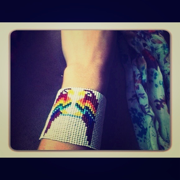 "LoveBirds" Peyote Stitch Beaded Cuff Bracelet