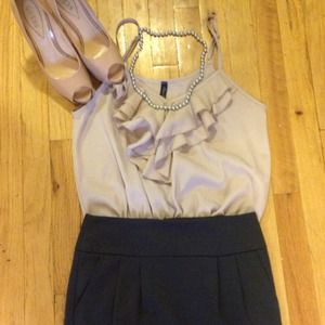 Beige ruffled top with elastic bottom