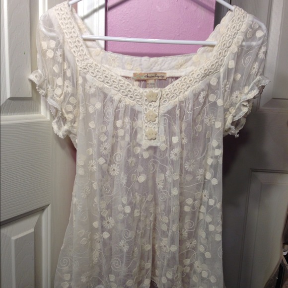 AMERICAN RAG sheer ivory blouse