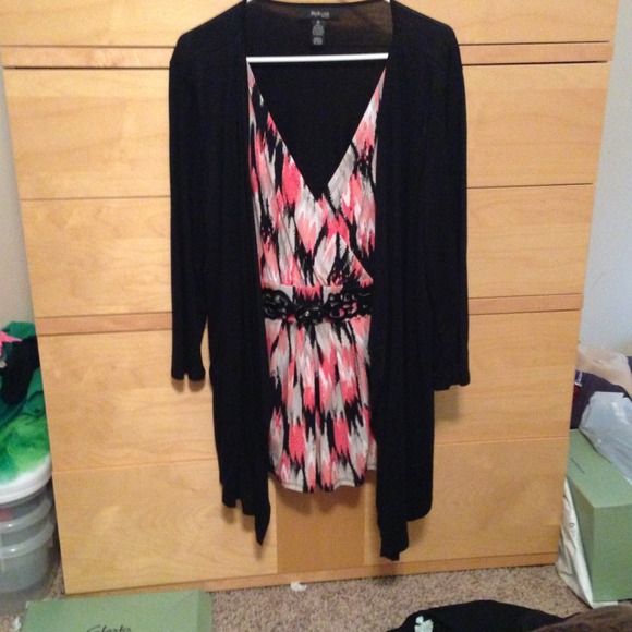 Cardigan and shirt attached w/ belt