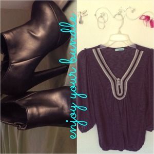 Forever 21 Black Heels &Long Sleeve Top
