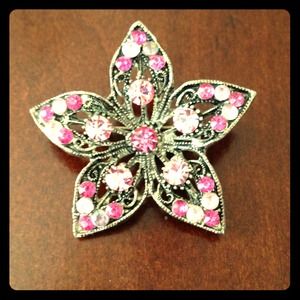 Silver & pink flower brooch