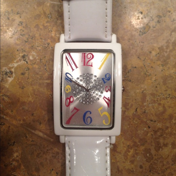 Fun colorful watch with white patent band - Picture 1 of 2