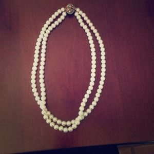 Faux, classic double-strand pearl necklace