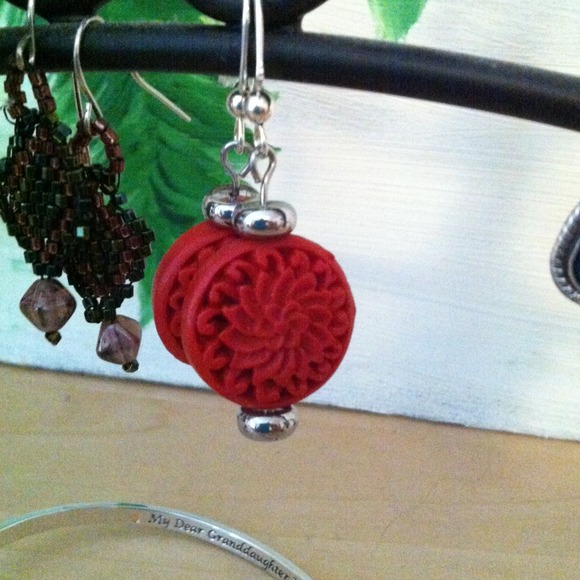 Handmade faux cinnabar earrings