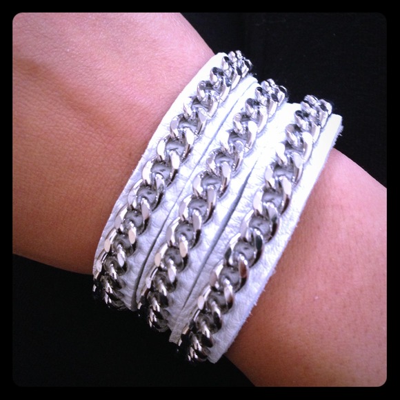 White Leather Chain Bracelet