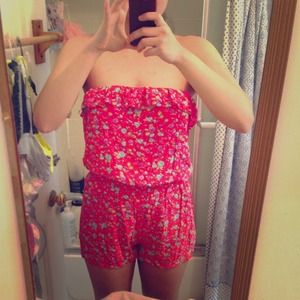 Red floral jumpsuit, used