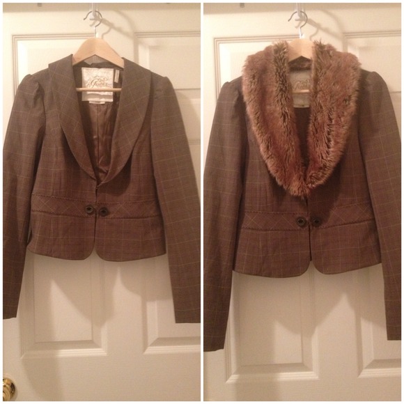 Guess Brown Blazer with Detachable Faux Fur