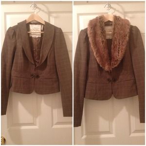 Guess Brown Blazer with Detachable Faux Fur