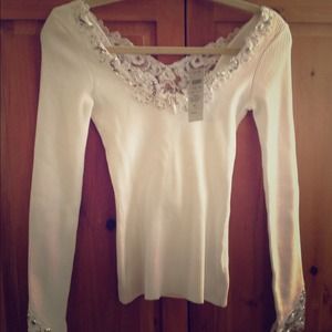 Reduced! Caché White Sweater with Beading