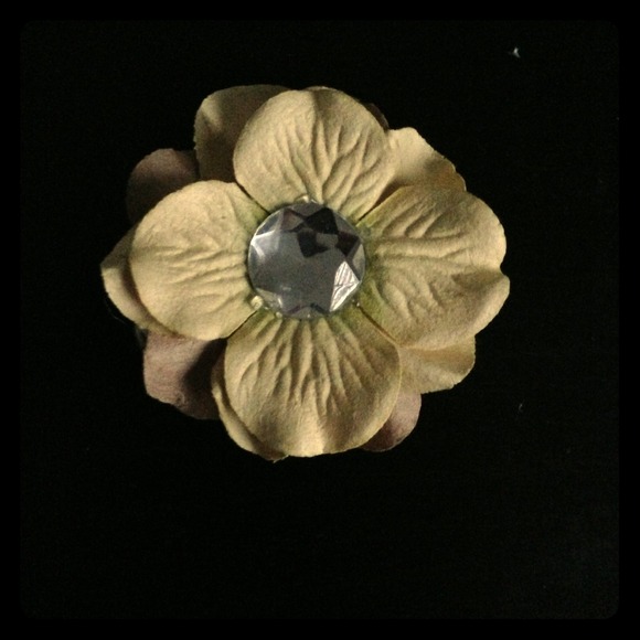 Yellow and Tan flower hair clip