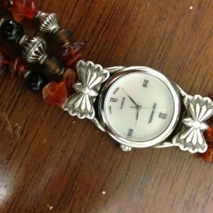 Sterling silver amber bead watch