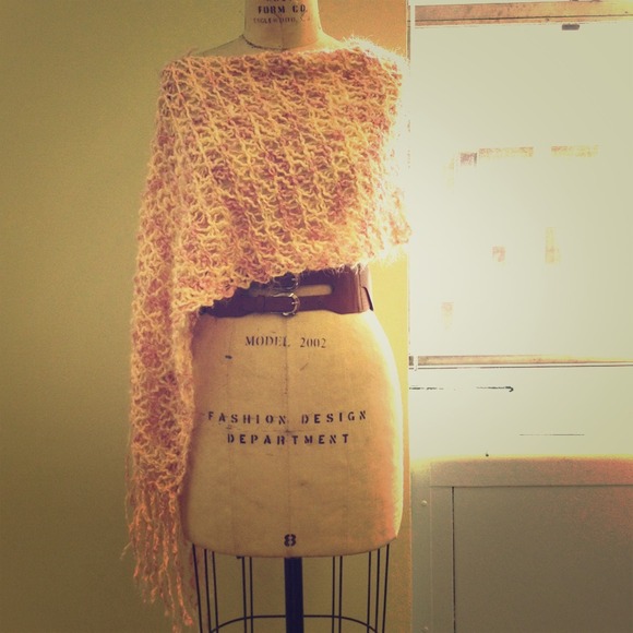 Hand knit light pink and cream shawl