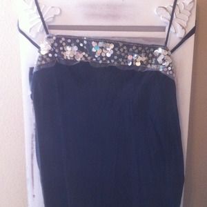 Black crinkled tank with beaded neckline