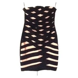 Strapless Khaki/Black Bandage Dress