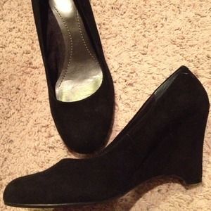Black suede wedge