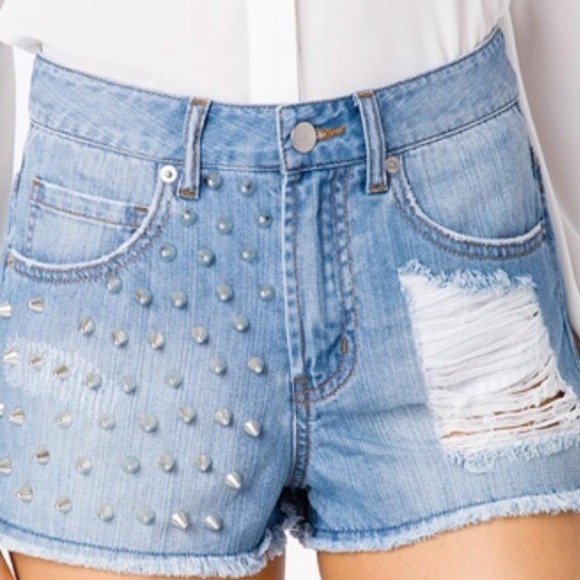 Frayed spiked denim shorts NO TRADES!!!!