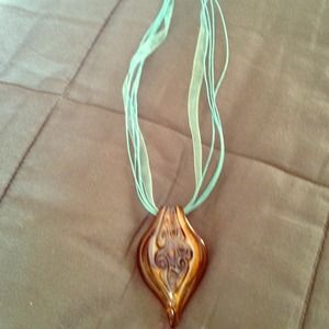 Glass blown pendant and ribbon chain