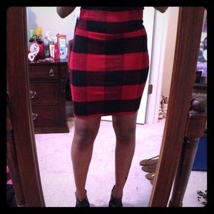Red & Black Plaid Skirt