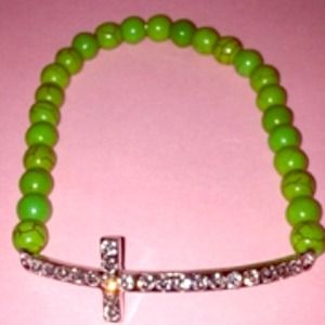Green Beaded Crystal Cross Bracelet