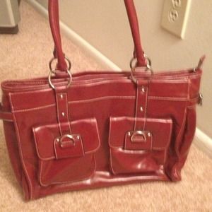 Large leather red computer bag