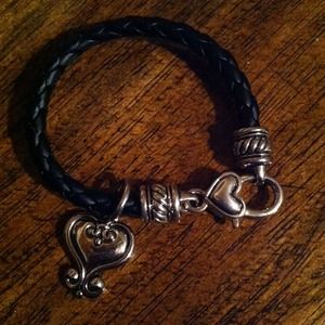 Silver and black heart bracelet