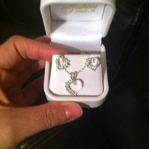 Diamond heart necklace and earring set