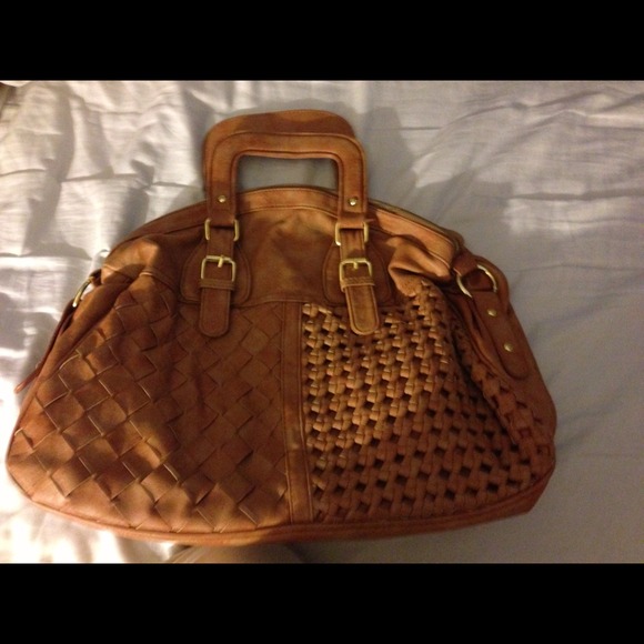 Tan woven satchel