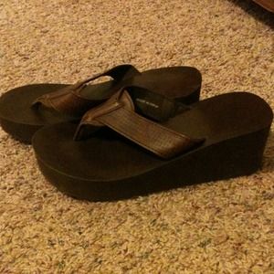 Brown Wedge Flip Flops