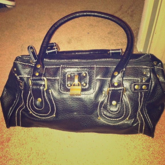 ADORABLE black leather satchel bag