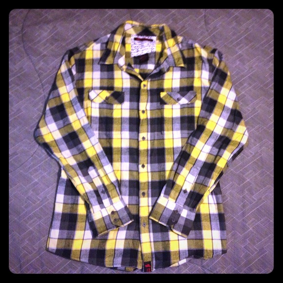 Men's Plaid Yellow Grey Flannel