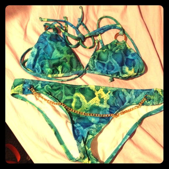 Guess snake pattern green blue and yellow bikini